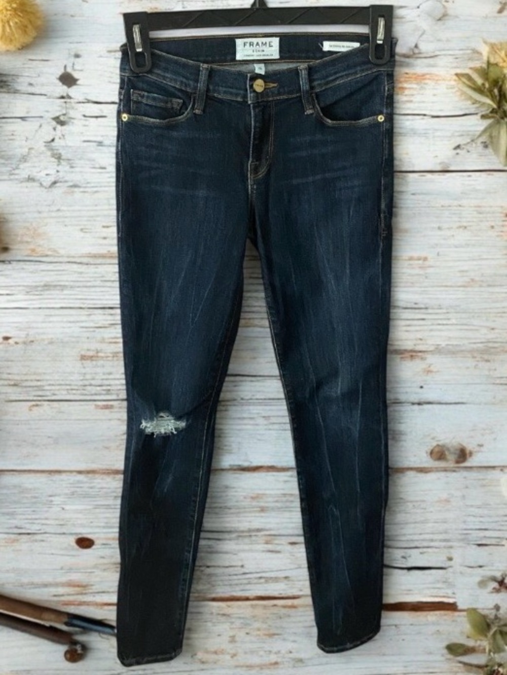Frame Denim Le Skinny de Jeanne Dark Wash Stretch Distressed Women's Jeans 26